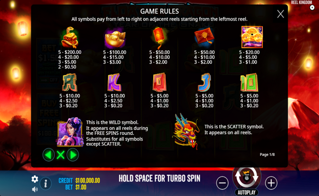 floating dragon year of the snake paytable