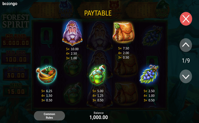 forest spirit paytable