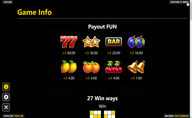 fortune 27 ways paytable