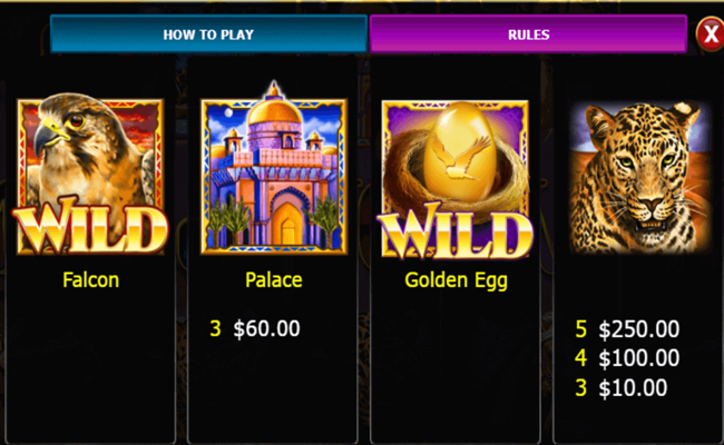 fortune falcon paytable