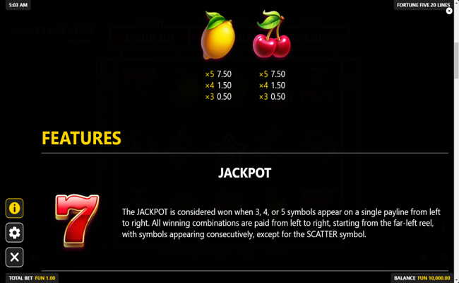fortune five 20 lines paytable 2