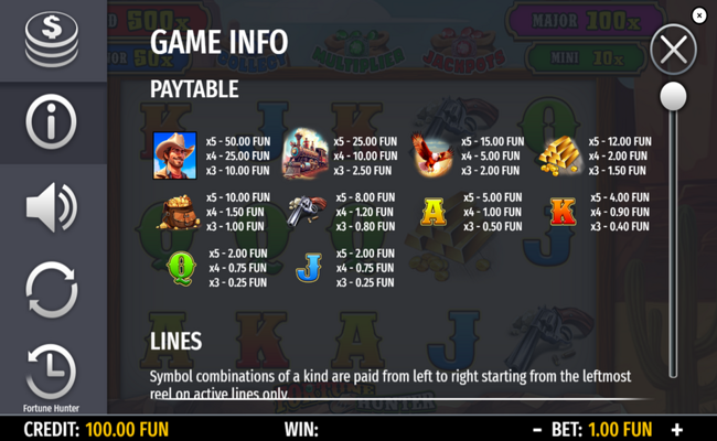 fortune hunter paytable