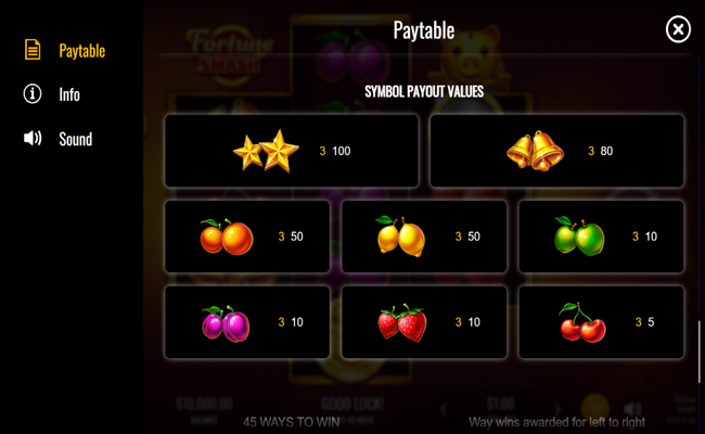 fortune smash paytable 2