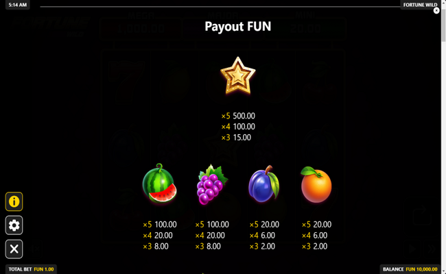 fortune wild paytable 1