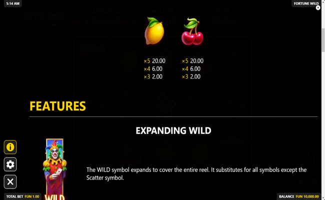 fortune wild paytable 2