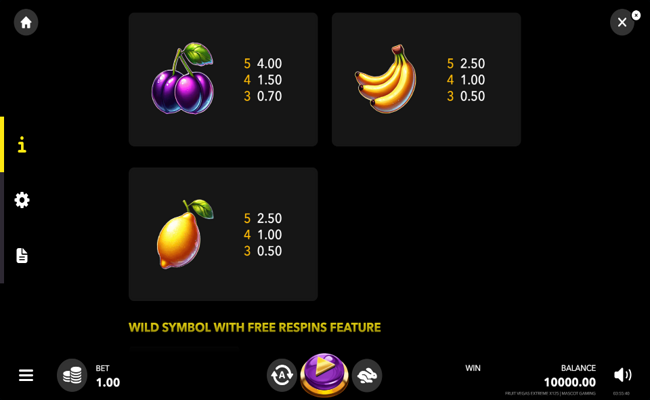 fruit vegas extreme x125 paytable 2