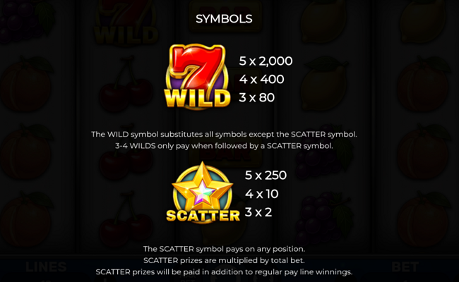 fruits fever blitz paytable 1