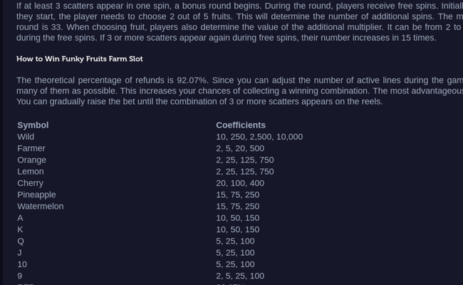 funky fruits farm paytable