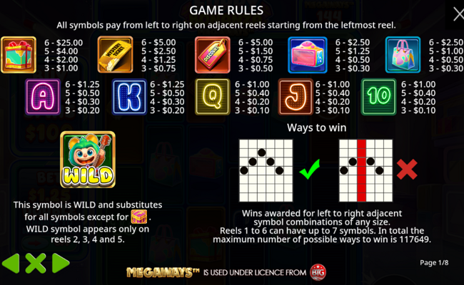 furry bonanza megaways paytable