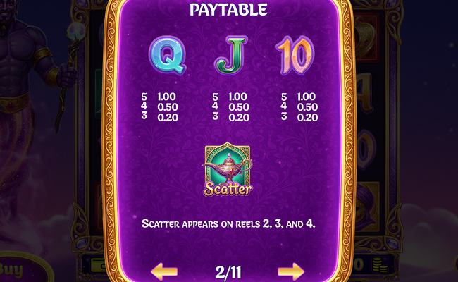 game time tec genies 3 wishes paytable 2