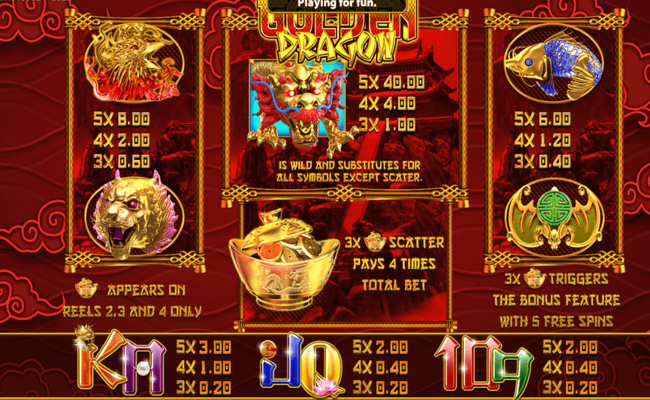 gameart golden dragon paytable