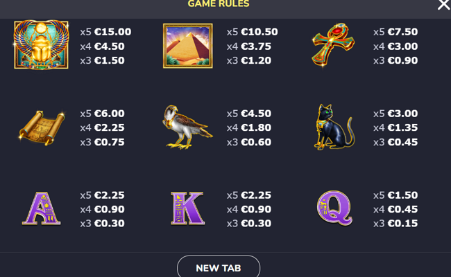 gems of egypt paytable 1
