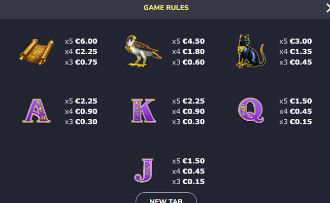 gems of egypt paytable 2