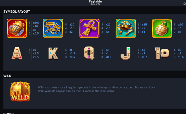 gems of ra paytable 1