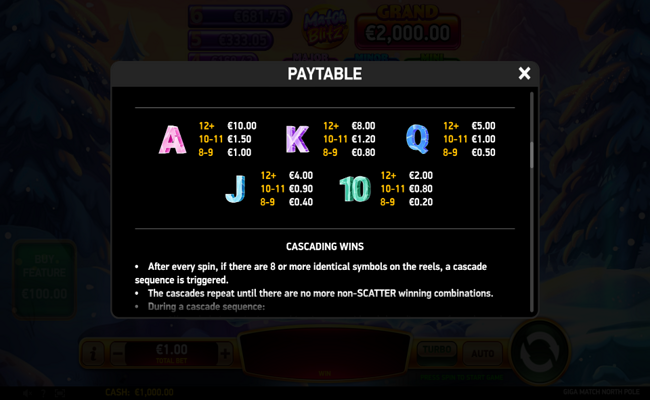 giga match north pole paytable 2