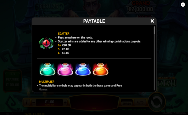 giga match phantasmal paytable 2