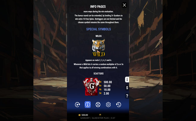 gladiator plus paytable 1