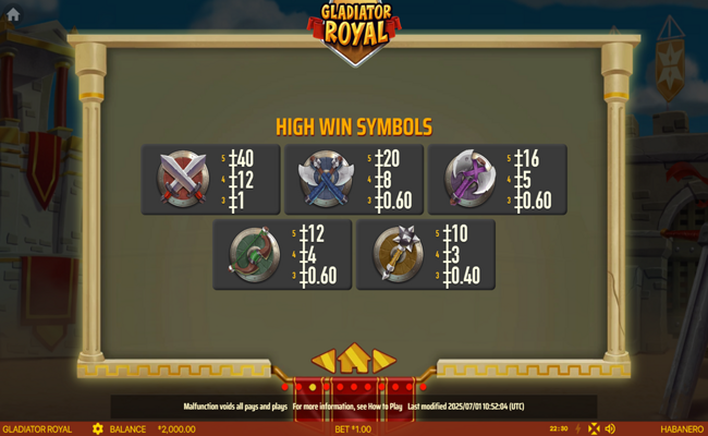 gladiator royal paytable 3