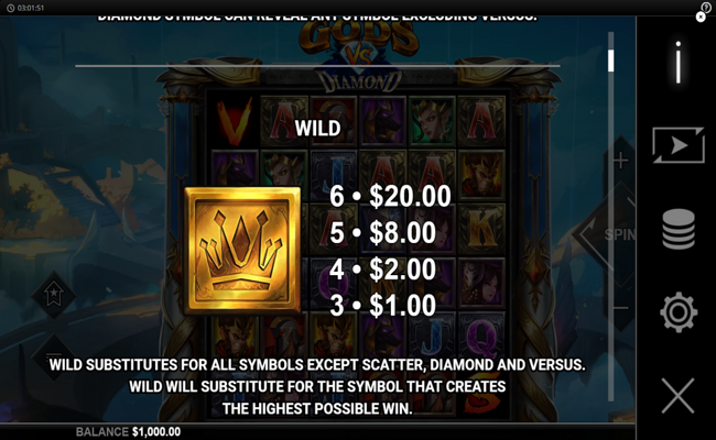 gods vs diamond paytable 1