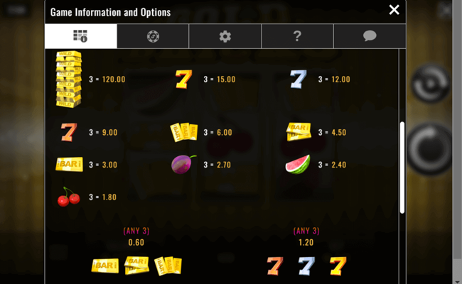 gold bricks paytable