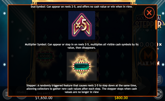 gold mega stepper paytable 2