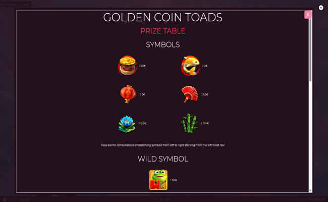 golden coin toads paytable