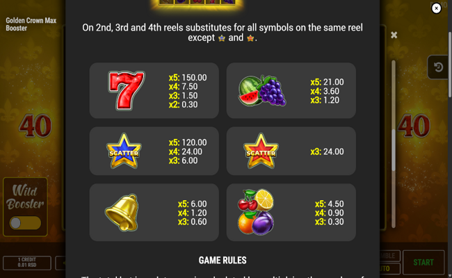 golden crown max booster paytable