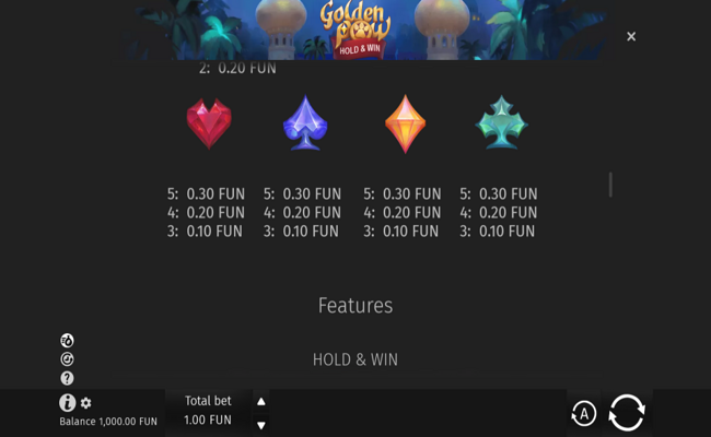 golden paw hold and win paytable 2