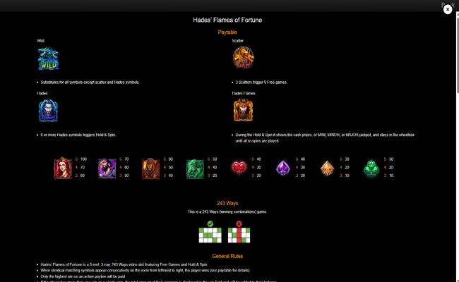 hades flames of fortune paytable