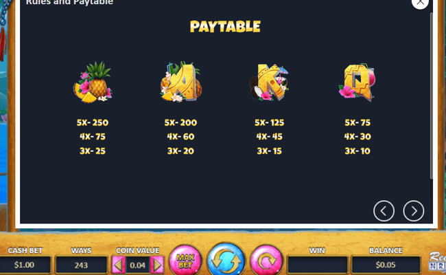 happy hawaiians paytable 2