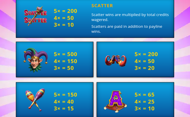 harlequin royale paytable 1