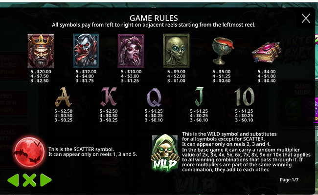 haunted crypt paytable 1