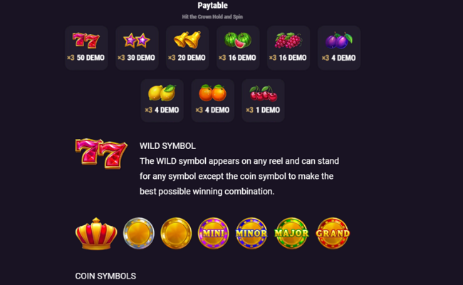 hit the crown hold and spin paytable
