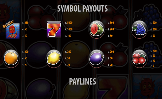 hot 5 deluxe paytable