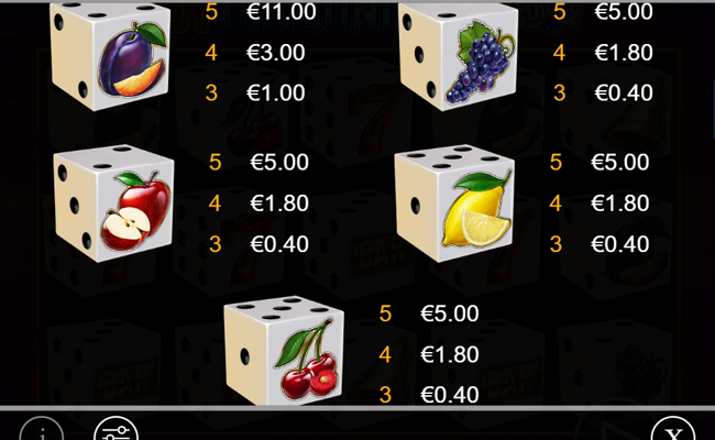 hot diamonds 20 dice paytable 2