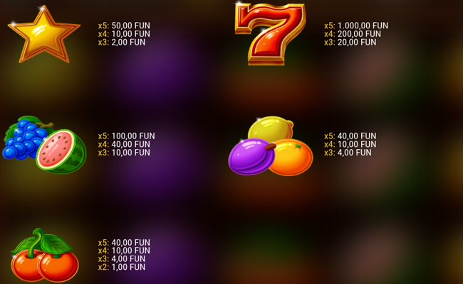 hot rush stars deluxe paytable