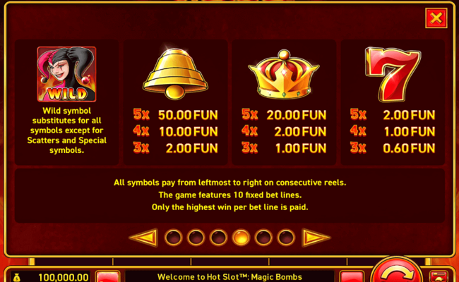 hot slot magic bombs paytable 1