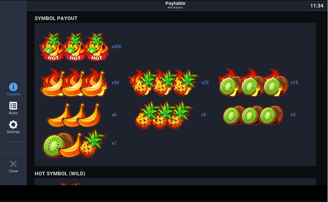 hot volcano paytable 1