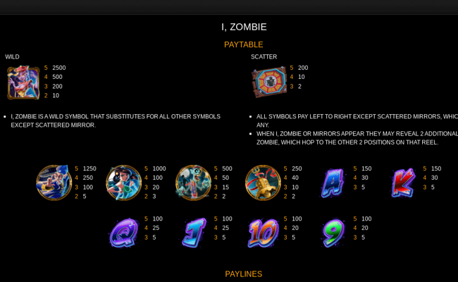 i zombie paytable