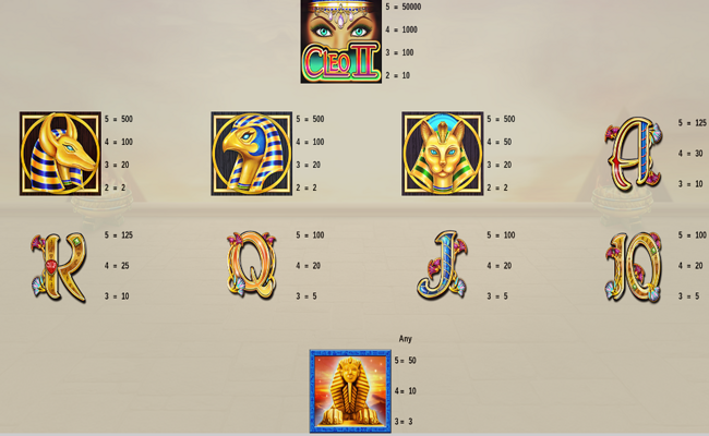 igt cleopatra ii paytable
