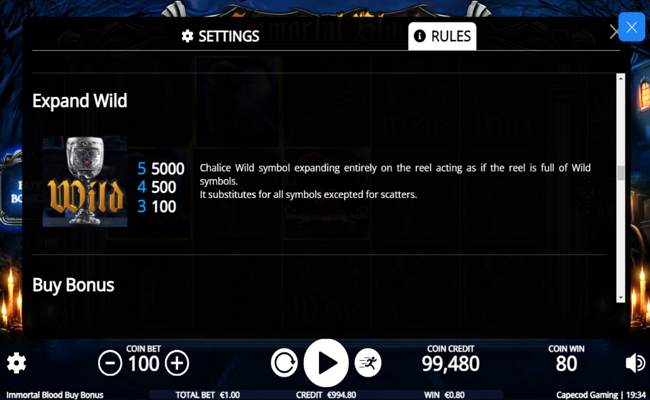 immortal blood buy bonus paytable 3
