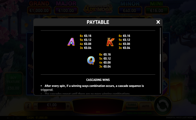 immortal ways lady moon paytable 3