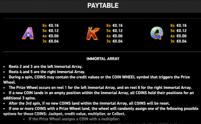 immortal ways lottostar paytable 3