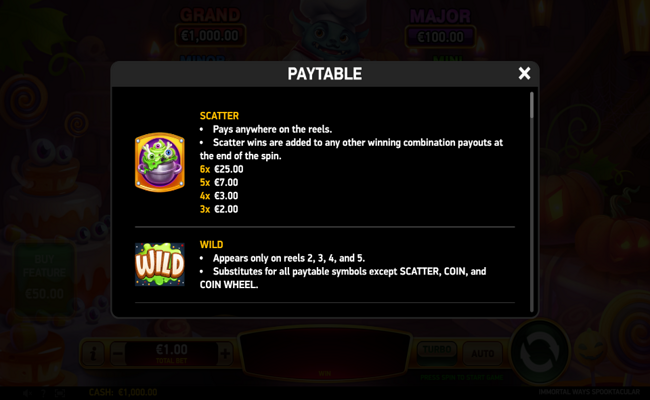 immortal ways spooktacular paytable 1