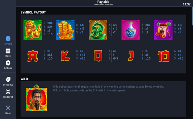 imperial relics three pots paytable