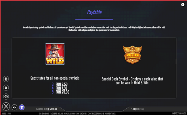 inspector wilds paytable 1