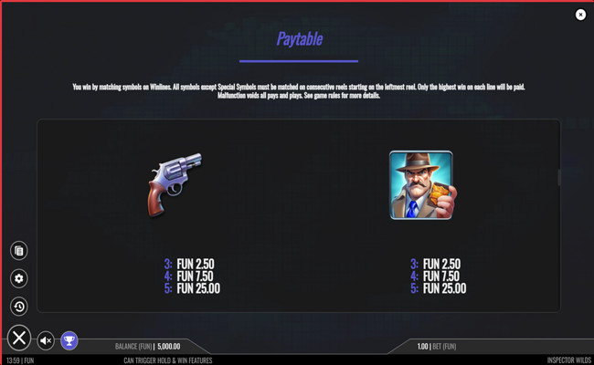 inspector wilds paytable 2