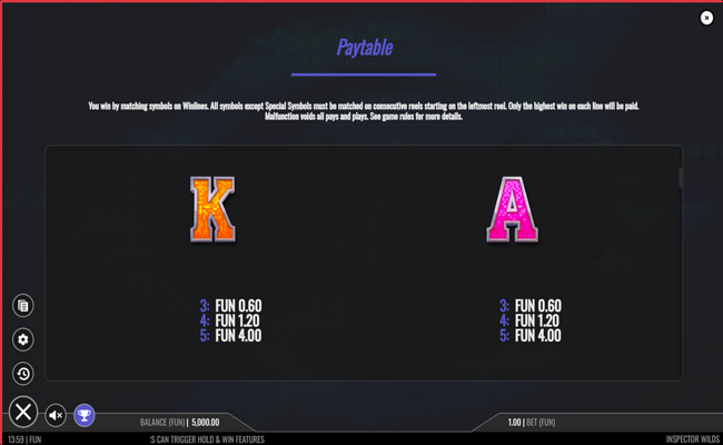 inspector wilds paytable 4