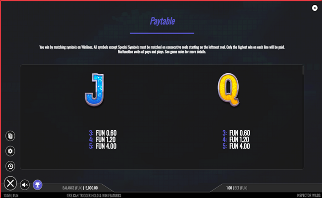 inspector wilds paytable 5