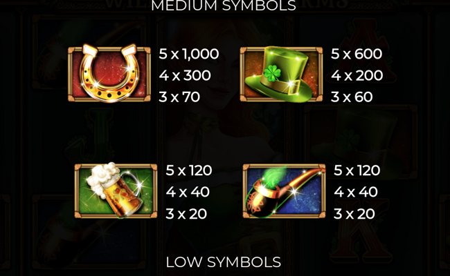 irish treasures wild celtic charms paytable 1